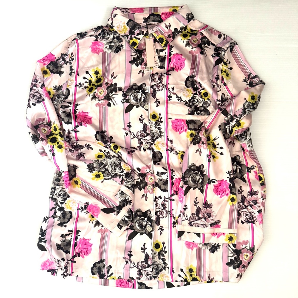 Victoria's Secret Satin Pajamas Pink Floral Stripe Print VS Size Medium - Picture 5 of 9